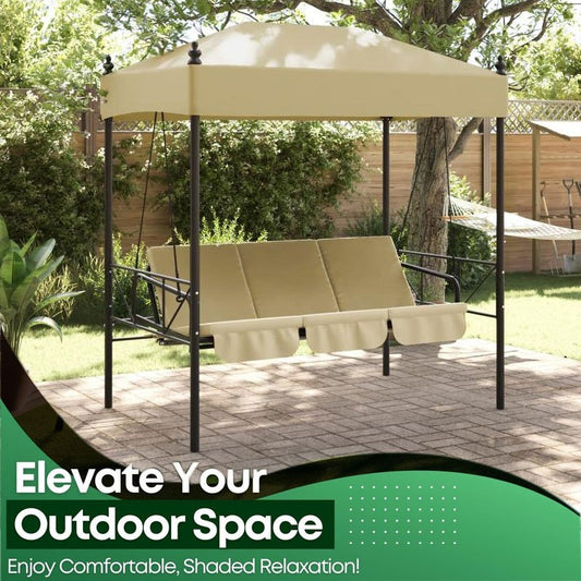 Hollywood Schommelbank – Tuinbank – Zitzak Schommel – Lounger – Swingbed – Stabiel Stalen Frame – Polyester Zonnedak – Sandkleur