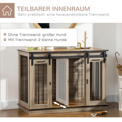 Heavy-Duty Lockable Double Door Dog Crate & Cage with Upper & Lower Access - Spacious Multi-Door Kennel for Large Dogs, Puppies, Cats, Small Pets - Rustic Brown Wood-Like (Locks Included) - Durable Pet Enclosure