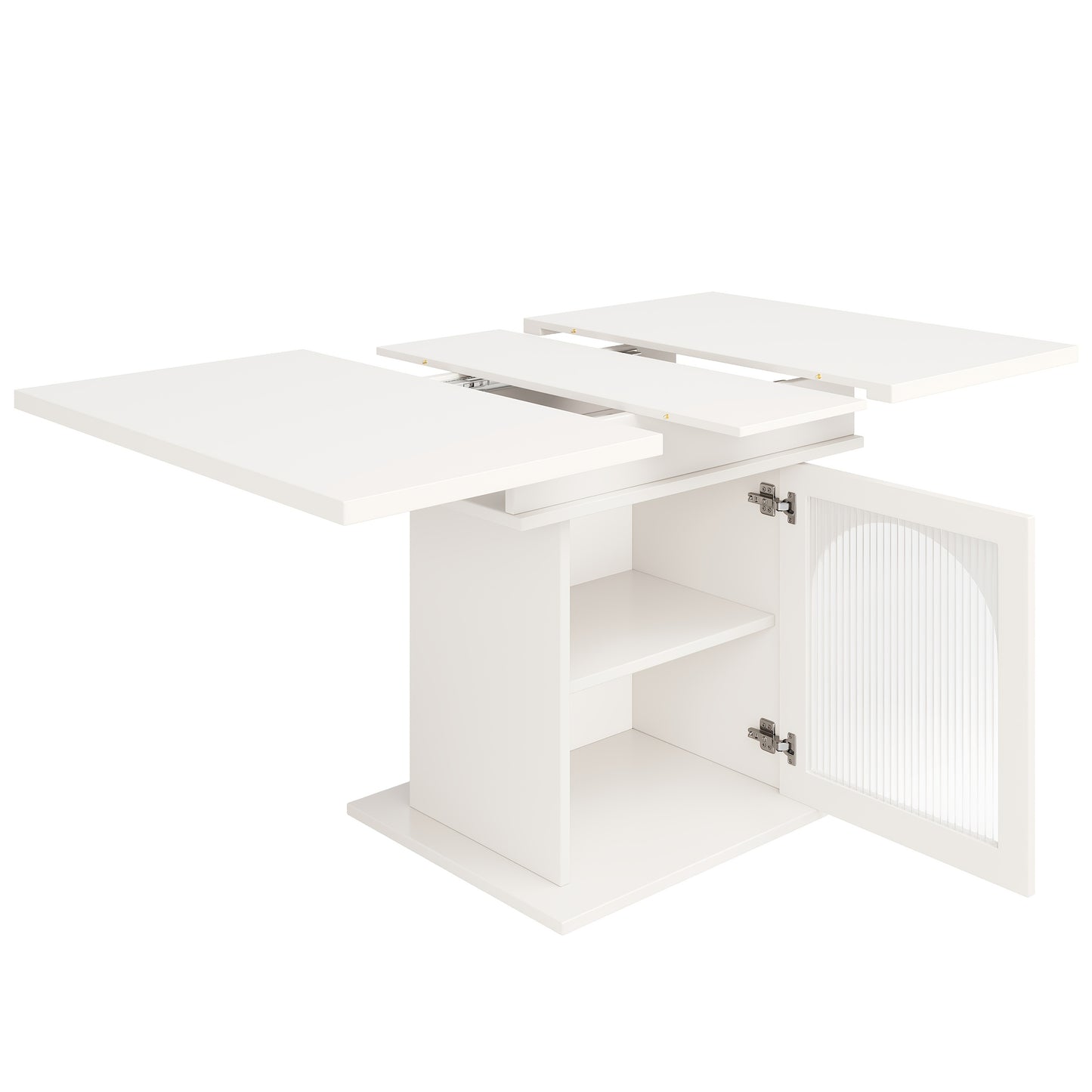 Telescopic Dining Table with Storage - Space-Saving Collapsible Kitchen & Living Room Table, 140x80cm, White Modern Design, Easy Assembly, Ideal For Small Spaces, Dining Table For Kitchen, Contemporary Furniture, Sleek Furnit