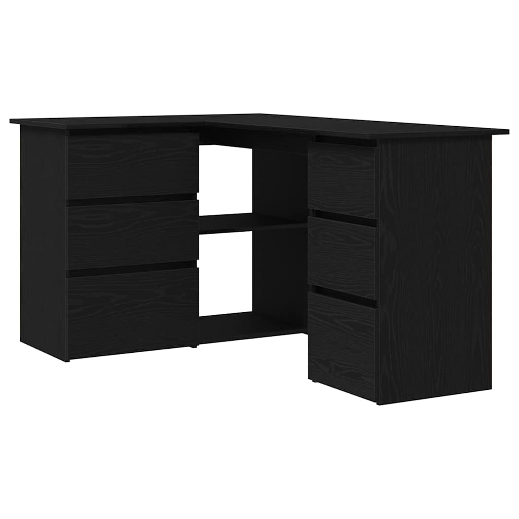 Hoekbureau – Bureau – Computertafel – Werkplek – Bureautafel – Hoogwaardig Vochbestendig Hout – 4 Lades Met 2 Kastdeurtjes – Mat Zwart