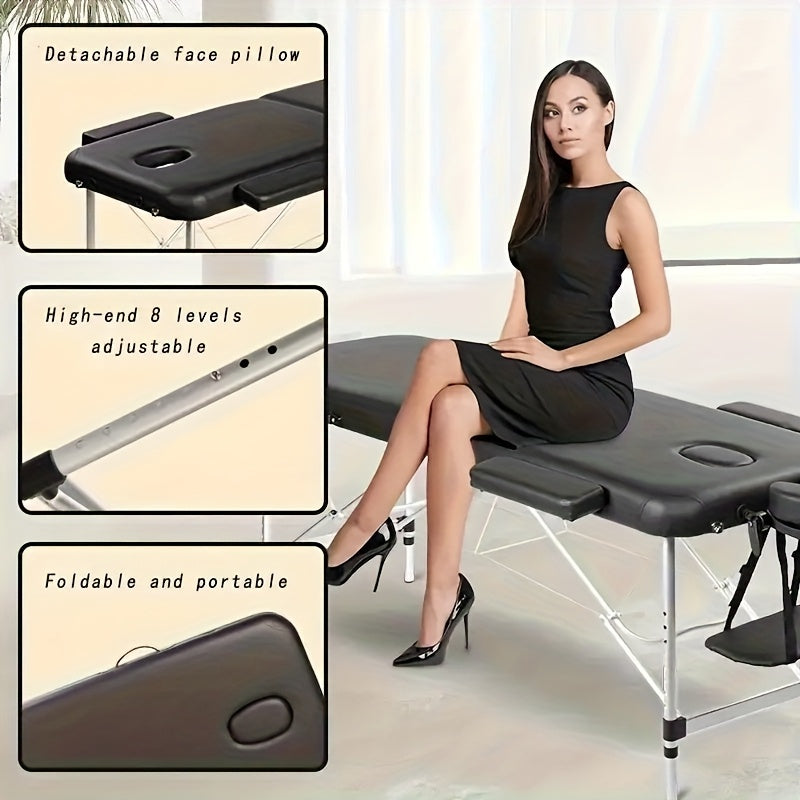 Foldable Professional Massage Bed with Headrest, Side Bolsters And Storage Shelf, Supporting Up to 130kg. Portable Spa Salon Bed Featuring Facial Support And Breathable Design. Portable Heavy-duty Massage Bed, Beauty Bed, Lig