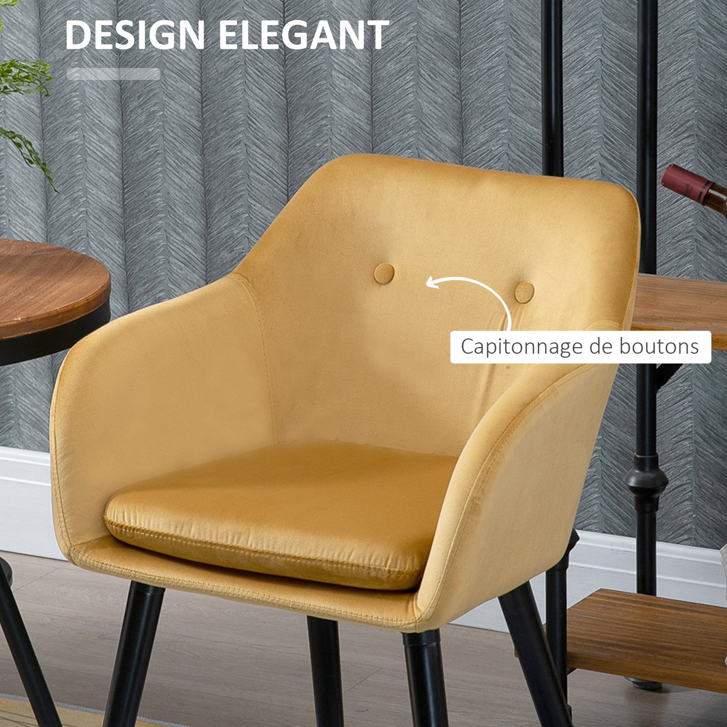 Eetkamerstoel – Kuipstoel – Stoel – Draaistoel – Set van 2 – Okergeel Fluweel – Zwart Houten Onderstel – Ergonomisch Design