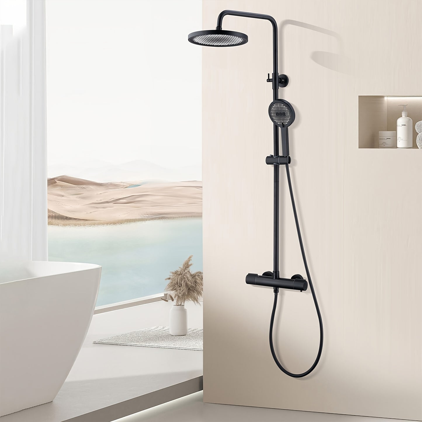 Traditional thermostatic shower set with bathtub and shower system