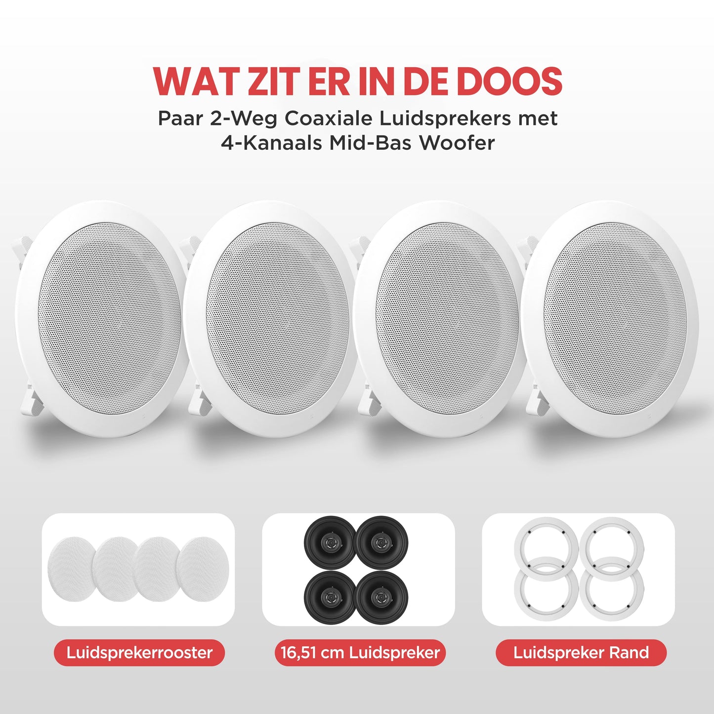 Bluetooth Plafondspeakers – Bluetooth Luidsprekers – Inbouw Speakers – Draadloze Speakers – Plafondluidsprekers – 4-Pack 200W – Draadloos Gemak – Strak Inbouwdesign
