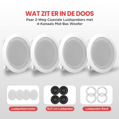 Bluetooth Plafondspeakers – Bluetooth Luidsprekers – Inbouw Speakers – Draadloze Speakers – Plafondluidsprekers – 4-Pack 200W – Draadloos Gemak – Strak Inbouwdesign