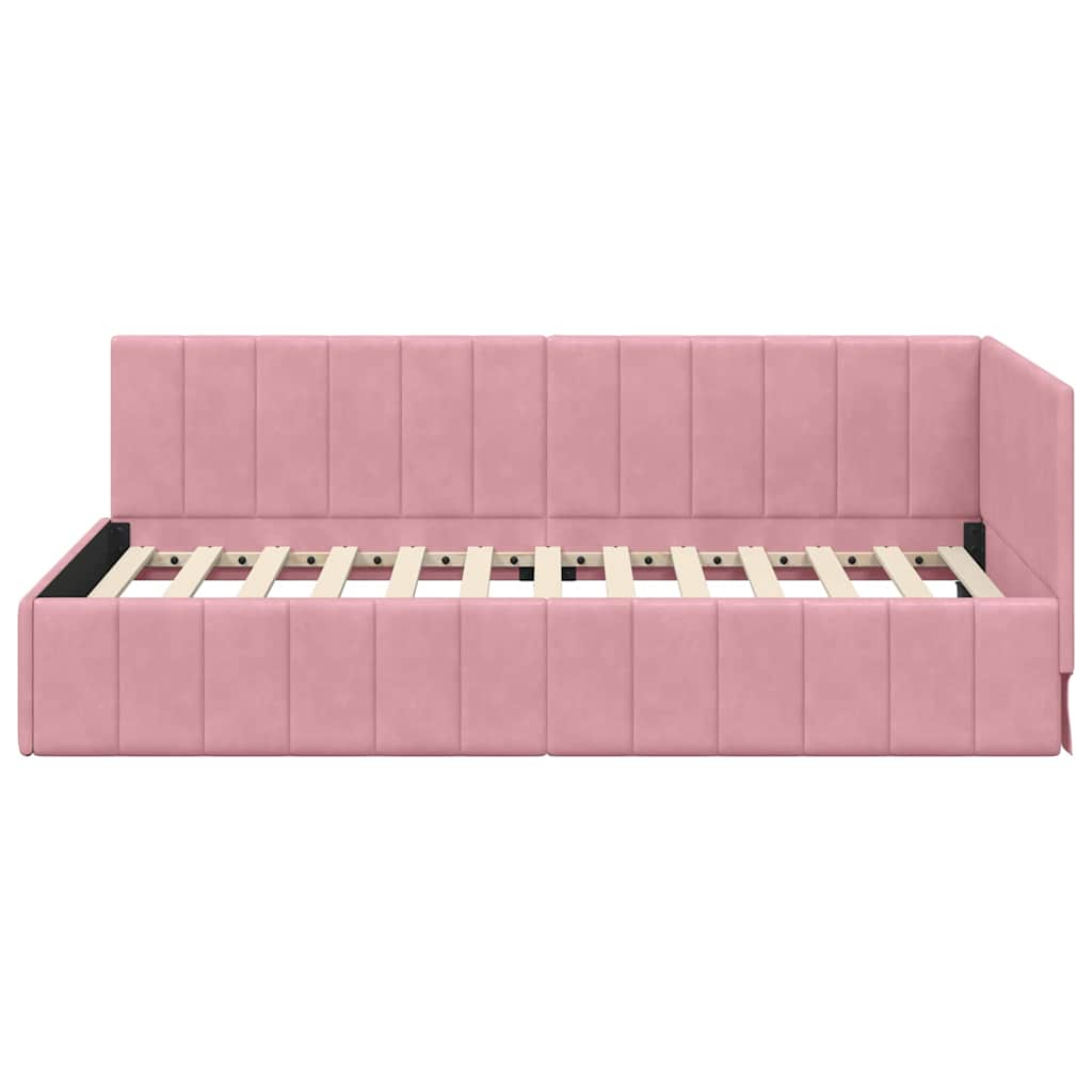 Bedframe – Bed – Eenpersoonsbed – Slaapbank – Kinderbed – Blauw Velvet Hoofdbord – Stevig Plaatmateriaal – Lattenbodem 80x200 cm