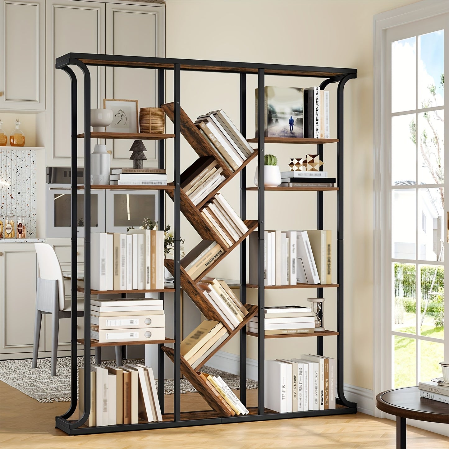 Bookshelf, 3 Columns 6 Tier Tree-Shaped Bookcase, 17 Compartments Open Independent Shelves, for Home Office, Bedroom, Living Room, 24 X 156 X 180cm