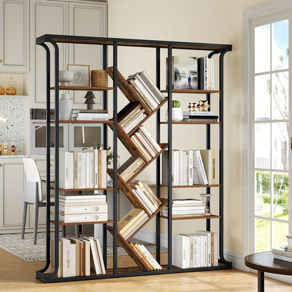 Bookshelf, 3 Columns 6 Tier Tree-Shaped Bookcase, 17 Compartments Open Independent Shelves, for Home Office, Bedroom, Living Room, 24 X 156 X 180cm