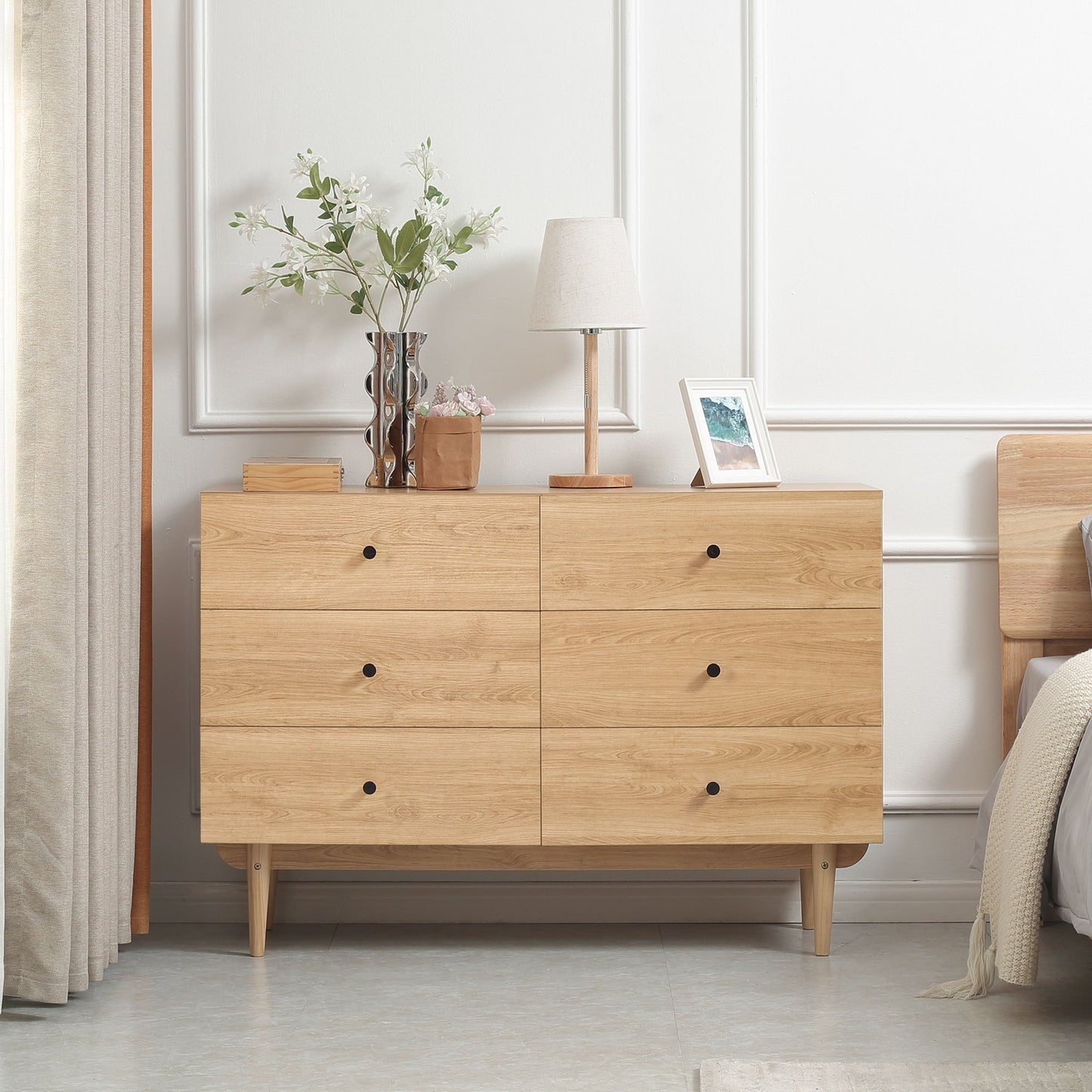 Commode – Ladekast – Opbergkast – Dressoir – Kast – 6 Lades – Massief Houten Poten – Compact Formaat 120x40x80 cm