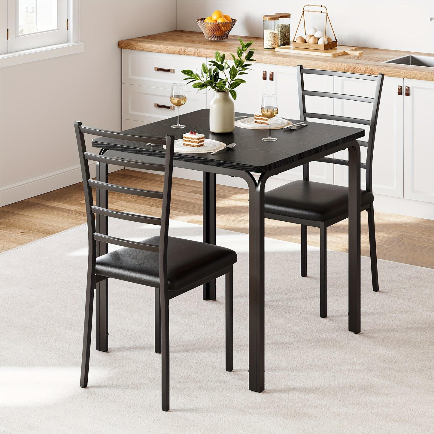 Eettafel Set – Eettafelset – Eethoek – Keukentafel Set – Zitgroep – Industrieel Design – Compact Formaat – MDF Tafelblad – Metalen Frame – 2 Stoelen – Zwart
