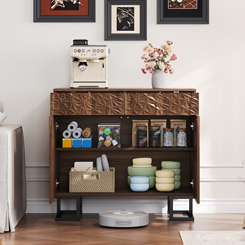 Dressoirkast – Dressoir – Opbergkast – Sideboard – Kast – Modern Klassiek Bruin – Stevige Metalen Poten – 2 Lades + 2 Deuren met Soft-Close – Compact 68,5 cm Hoog