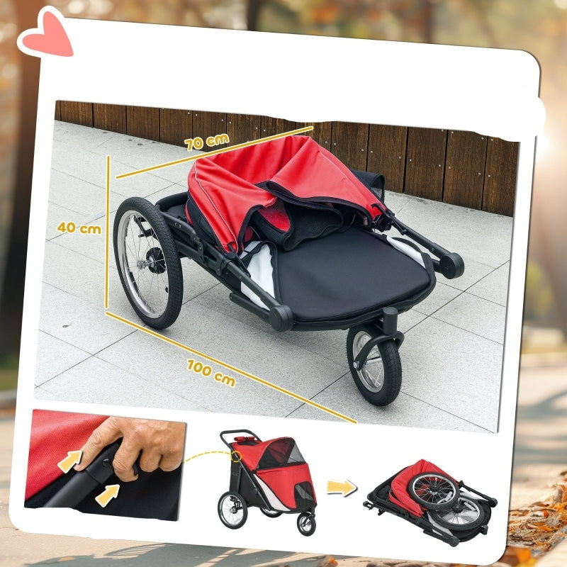 Hondenbuggy – Hondenwagen – Dierenbuggy – Huisdierenwagen – Opvouwbare Buggy – Stevig Stalen Frame – Comfortabel Ligkussen Rood/Zwart