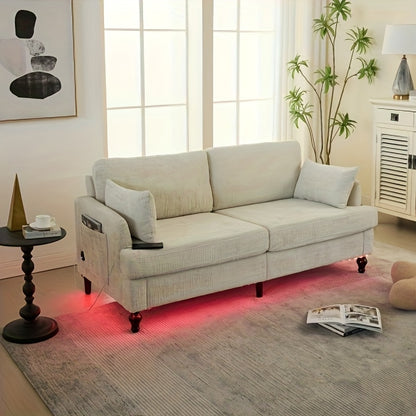 2-Zits Bank – Sofa – Loveseat – Zithoek – Tweezitsbank – Beige Chenille – Zijvak Opbergruimte – Kant-En-Klaar Zonder Montage