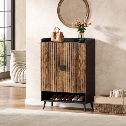 Schoenenkast – Schoenopberger – Schoenenrek – Schoenenschuifkast – Schoenmeubel – Rustic Brown Zwarte Afwerking – 6 Laags Met 3 Lades En 2 Deuren – Massief Hout En Kunststof Board – Compact 68,5 cm Hoogte