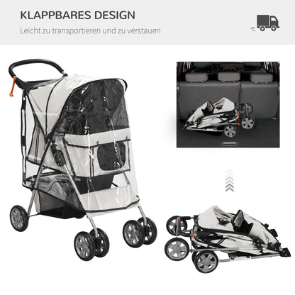Hondenbuggy – Hondenwagen – Wandelwagen – Dierenwagen – Buggy voor Kleine Honden – Grijs – Inklapbaar Frame – Waterafstotende Hoes – 75x45x97 cm – Twee Bekerhouders