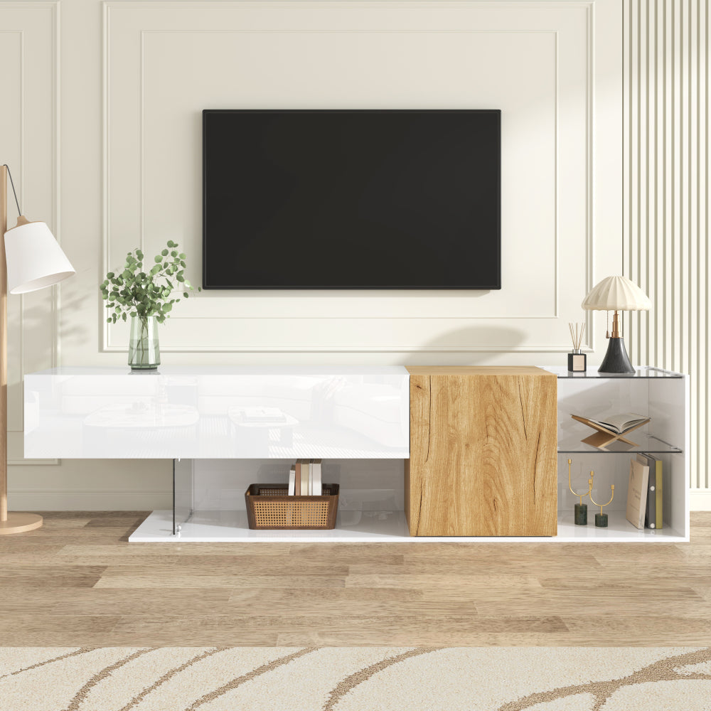 TV-meubel – TV-kast – Mediameubel – Entertainmentmeubel – Salontafel – Hoogglans Wit – 180 cm Breed – Glasplanken – Minimalistisch Design