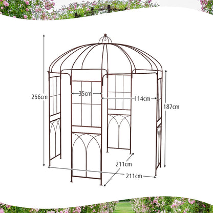 Metaal Boog – Tuinboog – Klimrek – Rozenboog – Tuintoren – Grote Oppervlakte 211x211x256 cm – Roestbestendig Bronzen Frame
