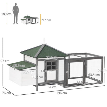 Hennenhok Kippenhok Kippenren Kippenkooi Krielkippenhok – Hout Grijs – 196x76x97 cm – Nestkast En Buitenren – Inclusief Zitstokken