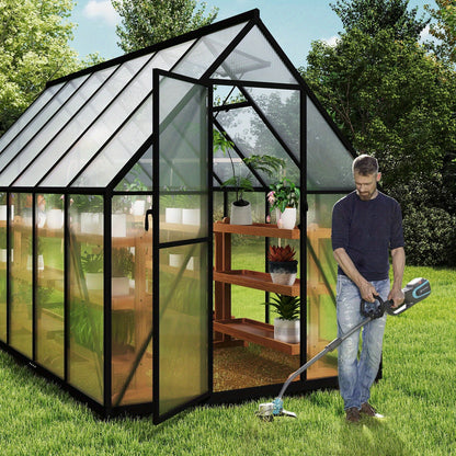 Kas – Serre – Plantenhuis – Tuinkas – Broeikas – Aluminium Frame – Verzinkte Stalen Fundering – Schuifdeur & Dakraam – 340x180x195 cm – 4 mm Polycarbonaat – Weerbestendig & Duurzaam - QUORE