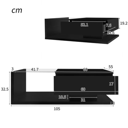Coffee Table, High-Gloss Black. Side Tables, Coffee Tables with Glass And -Effect