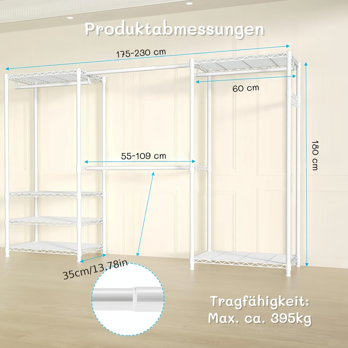 Vrijstaand Kledingrek – Draagbare Kast – Open Garderobe – Verstelbaar Rek – Stalen Kledinghouder – 230x35x180 cm – Stevig Koolstofstaal – Eenvoudige Montage