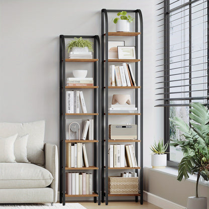 Boekenkast – Boekenrek – Vakkenkast – Opbergkast – Stellingkast – 7-laags vrijstaand – Industrieel vintage bruin en zwart – Slim smal design – Stevig metalen frame