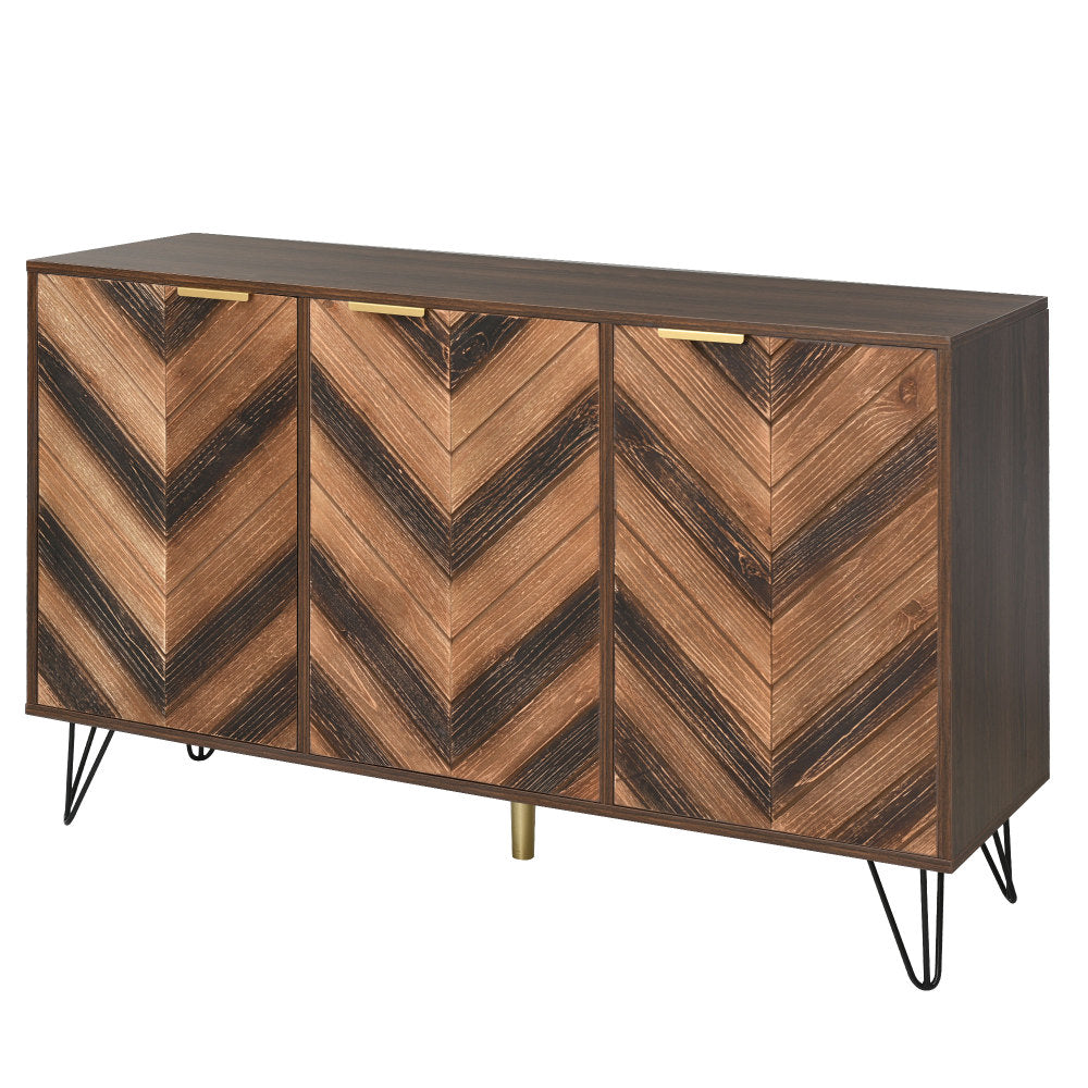 Three-Door Sideboard | Unique Design, Stylish Details, Ample Storage Space, Solid Wood Veneer Doors with Textured Surface, Veneered Interior, Includes Small Cabinet with Golden Accents