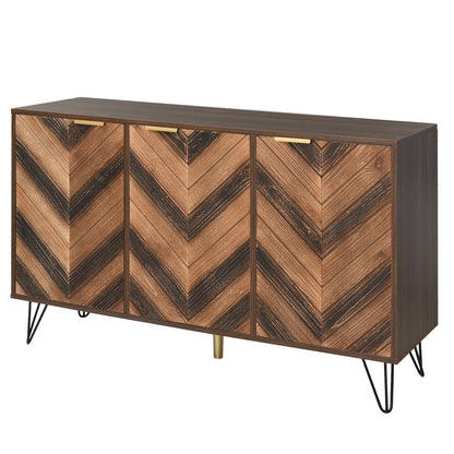 Three-Door Sideboard | Unique Design, Stylish Details, Ample Storage Space, Solid Wood Veneer Doors with Textured Surface, Veneered Interior, Includes Small Cabinet with Golden Accents