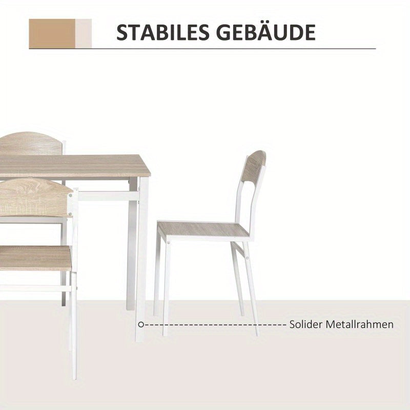 Eettafelset – Eethoek – Keukentafelset – Zitgroep – 5-delig – MDF Houtnerf – Metalen Onderstel – 80x80 cm – Lichtgrijs Wit