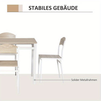 Eettafelset – Eethoek – Keukentafelset – Zitgroep – 5-delig – MDF Houtnerf – Metalen Onderstel – 80x80 cm – Lichtgrijs Wit