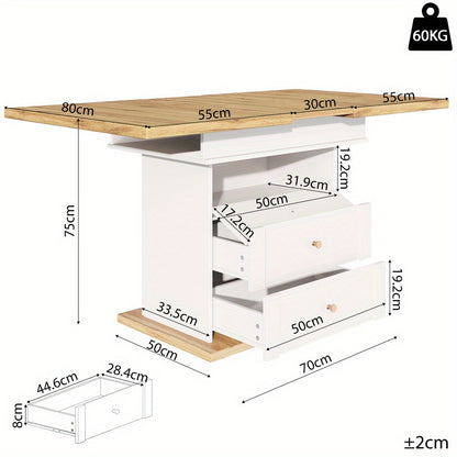 Uittrekbare Eettafel – Uitklapbare Keukentafel – Multifunctionele Tafel – Ruimtebesparende Eetkamertafel – Wit – 110-140 x 80 cm – Lichtgewicht en Onderhoudsvriendelijk