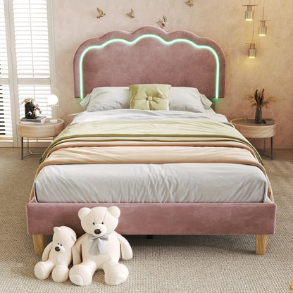 Eenpersoonsbed – Single Bed – Bedframe – Slaapbed – Gestoffeerd Bed – Verstelbare Hoofdsteun – Hoogwaardig Massief Houten Frame – Roze Velvet Bekleding – 90 x 200 cm – Plat Lattenbodem