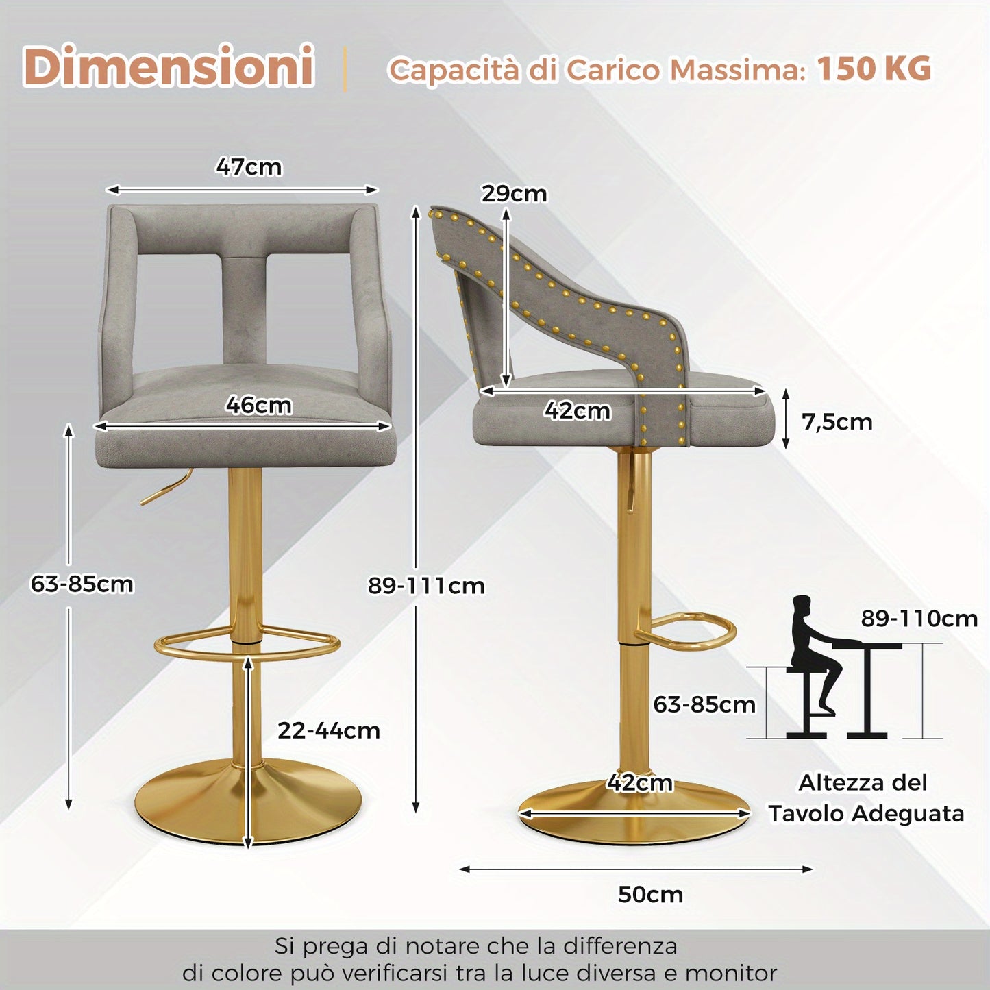 Barstoel – Barkruk – Barstoel Kruk – Keukenstoel – Barstoelen Met Verstelbare Hoogte – 360° Draaibaar – Fluwelen Bekleding – Met Voetensteun