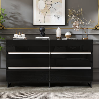 Dressoir – Buffet – Opbergkast – Ladekast – Commode – Zwart Met Gouden Accenten – 4 Deuren – Met Metalen Poten