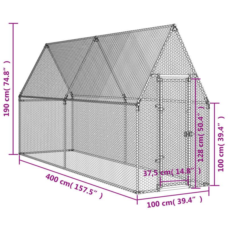 Kippenren – Kippenhok – Hennenhok – Kipren – Kippenkooi – Gegalvaniseerd Staal – 400x100x190 cm – Goede Ventilatie – Weerbestendig