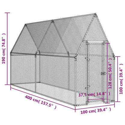 Kippenren – Kippenhok – Hennenhok – Kipren – Kippenkooi – Gegalvaniseerd Staal – 400x100x190 cm – Goede Ventilatie – Weerbestendig