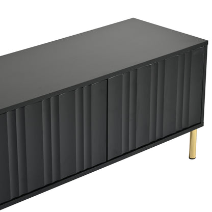 TV Lowboard – TV Meubel – TV Kast – TV Cabinet – Media Meubel – Modern Mat Zwart – 190x38x48 cm – Soft-Close Deuren – Goudkleurige Metalen Pootjes