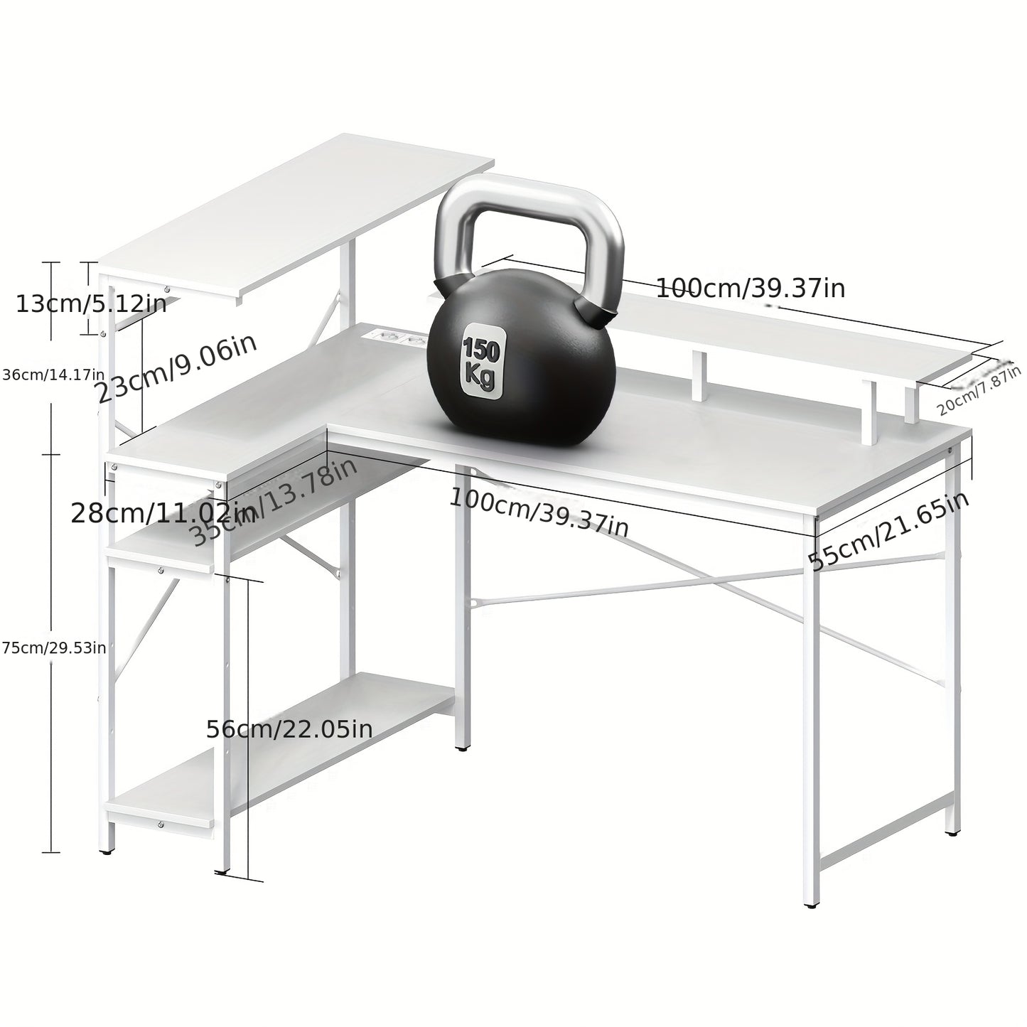 L-vormig Wit Computerbureau met Planken en Steunpaneel – Multifunctioneel Werkstation voor Kantoor, Slaapkamer, Studieruimte of Gaming Setup