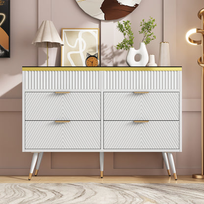 Opbergkast – Ladekast – Kledingkast – Commode – Kast – Wit Bamboe – 6 Lades – 3,2 Kubieke Voet – Gouden Handgrepen – Stevig & Duurzaam – Eenvoudige Montage