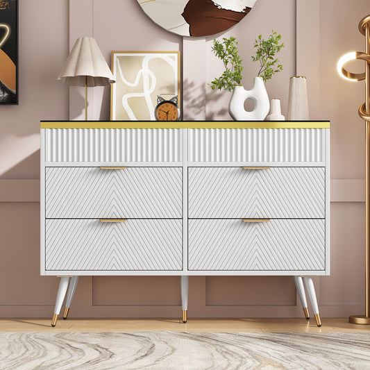 Opbergkast – Ladekast – Kledingkast – Commode – Kast – Wit Bamboe – 6 Lades – 3,2 Kubieke Voet – Gouden Handgrepen – Stevig & Duurzaam – Eenvoudige Montage