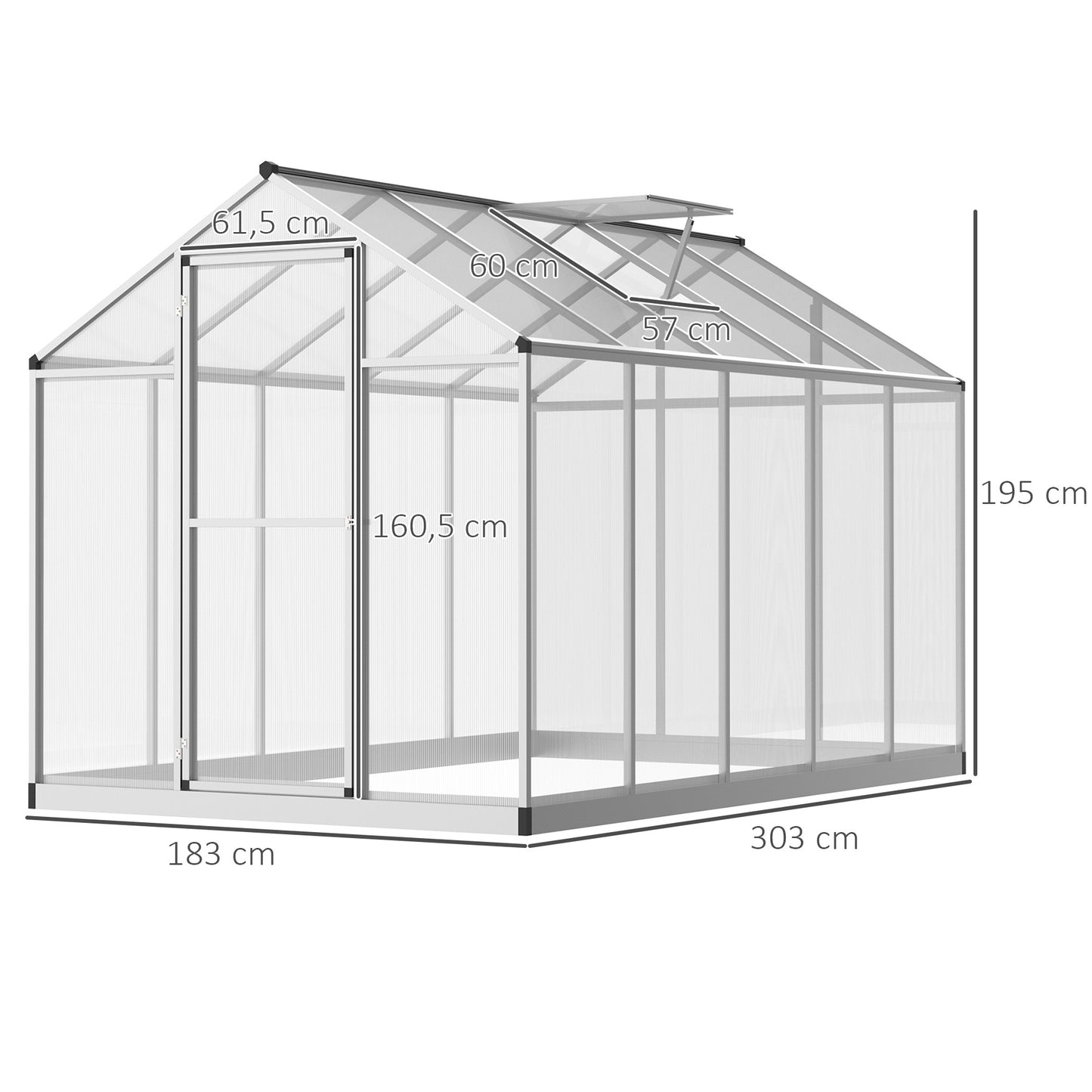 Tuinkas – Kweekkas – Serre – Groentekas – Grijze Aluminium Tuinkas 3x2 Meter – 5,5 m² – Dubbelwandig Polycarbonaat – Verstelbaar Daklicht