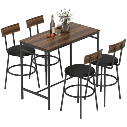 Industriële Meubelset – 5-delige Eettafelset – Bartafel Met Stoelen – Keukenmeubilair – Horecameubel – Natuurlijk Kleur – Compact Ontwerp – Stevig Metaal