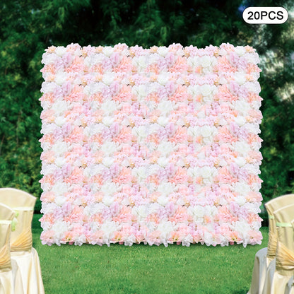 Kunstbloemenwand – Bloemenpaneel – Zijde Bloemenwand – Bloemenmuur – Kunstbloemen Decoratie – Roze Kleur – 20 Panelen – Onderhoudsvriendelijk – Realistisch Zijdeffect