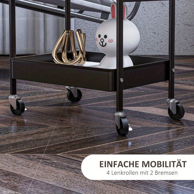 Opbergwagen – Serveerwagen – Keukenwagen – Trolley – Zwenkwielwagen – RVS Zwart – 3 Laags Met 2 Zijmandjes