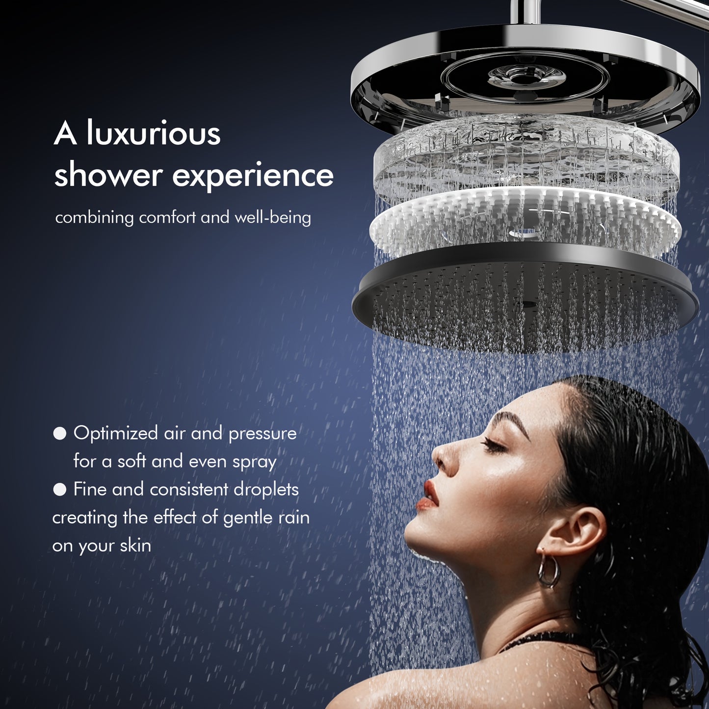 Doucheset – Douchegarnituur – Regendouche – Handdouche – Glijstang – Thermostatisch – Glazen Opbergrek 400mm – Watervaluitloop 95mm – 5 Functions – Chroom