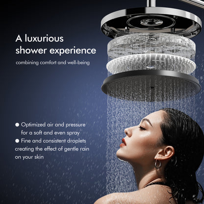 Doucheset – Douchegarnituur – Regendouche – Handdouche – Glijstang – Thermostatisch – Glazen Opbergrek 400mm – Watervaluitloop 95mm – 5 Functions – Chroom