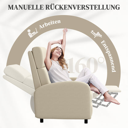 Relaxfauteuil – Relaxstoel – TV Stoel – Verstelbare Stoel – Fauteuil Crème – Verstelbare Rugleuning Tot 160° – Opklapbare Voetensteun