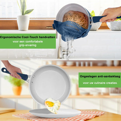 14-delige Kookset – Pannenset – Keukengerei Set – Anti-aanbakpannen – Inductiegeschikt – Marineblauw Design – Keramische Coating – Hittebestendige Handgrepen