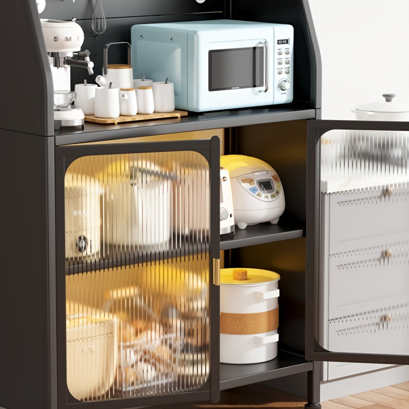 Keukenopslag – Keukenkast – Buffetkast – Opbergmeubel – Magnetronkast – Zwart Gietijzer – Verstelbare Planken – Pegboard Organizer