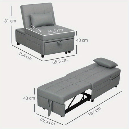 3-in-1 Convertible Sofa Bed with Storage Pocket, Adjustable Backrest & Pillow - Multifunctional Sleeper Chair with Rollers, Space-Saving Design for Small Spaces, Easy Assembly, Durable Plastic/Wood/Metal Frame - Ideal for Liv